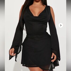Fashion Nova Black Cocktail Dress Cold Shoulder Plunge